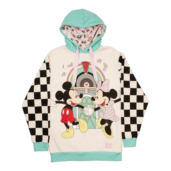 Disney Mickey & Minnie Mouse Date Night Diner Jukebox Unisex Hoodie - Picture 1 of 5